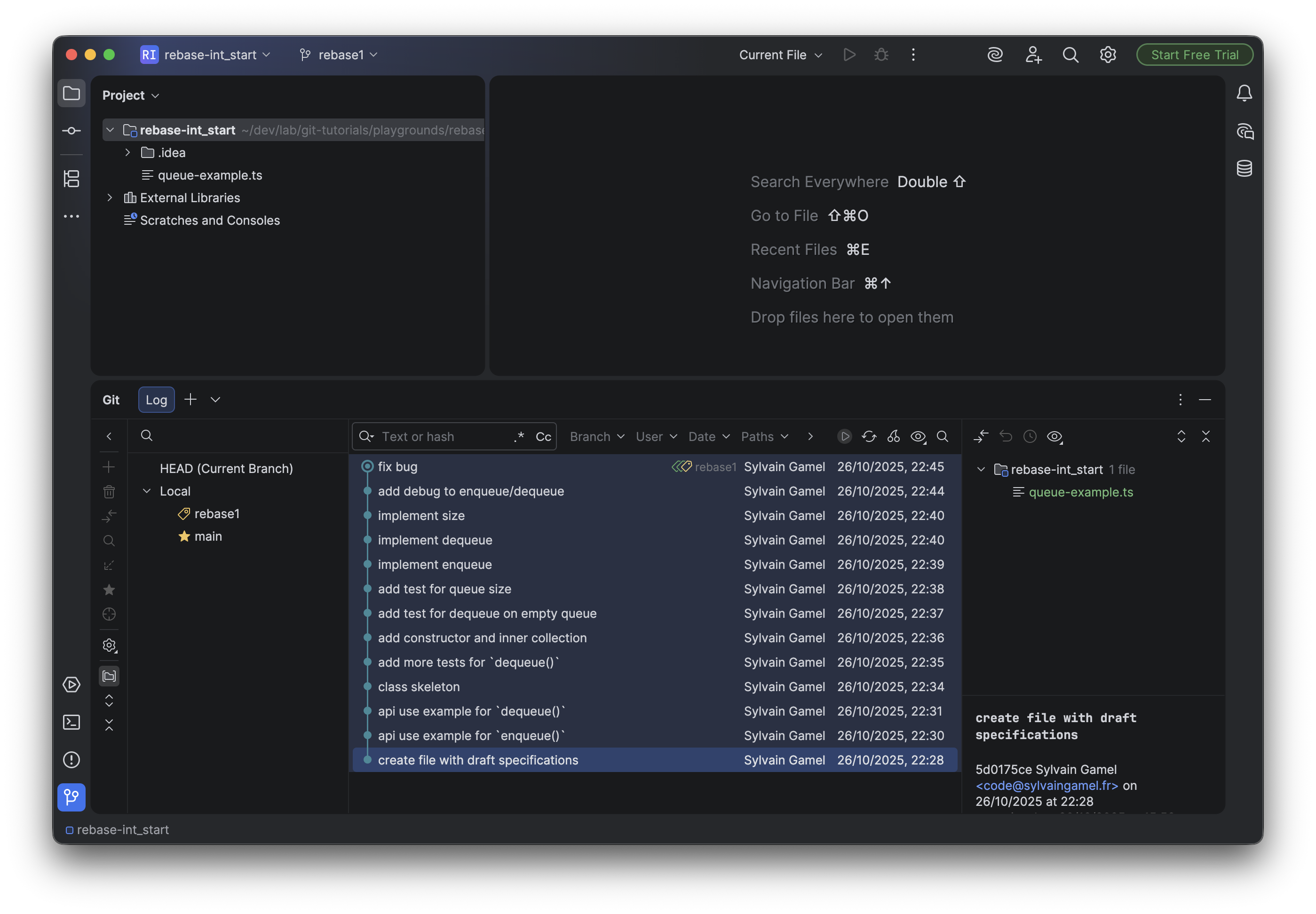 Git history log in IntelliJ